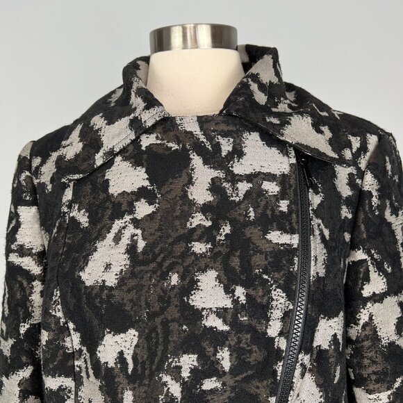 Lafayette 148 NY Womens Animal Print Moto Jacket Black Gray Wool Blend size 14 - Picture 10 of 15